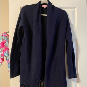 EUC Lilly Pulitzer navy fringe cardigan size Large